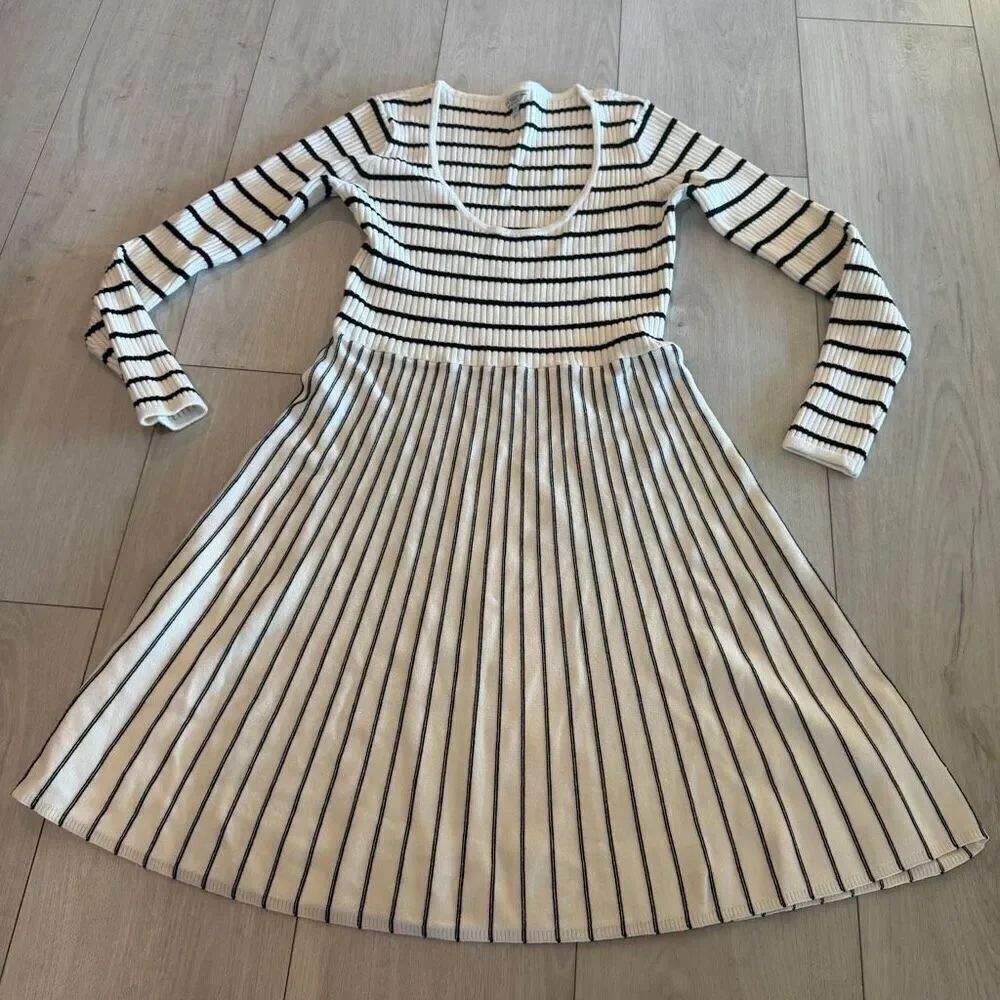 Guess Nash Ribbed Knit Striped Fit & Flare Sweater Dress size XL